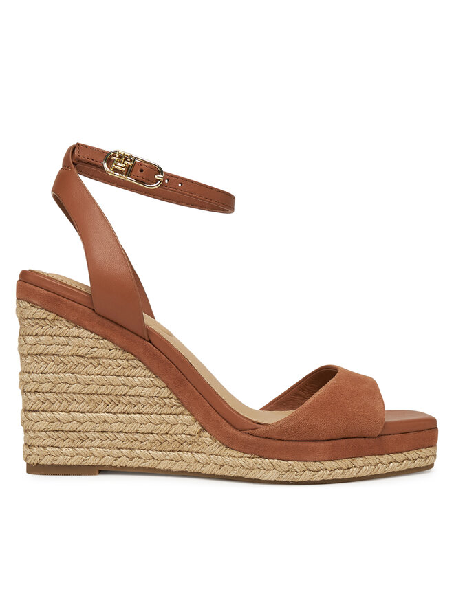 Tommy Hilfiger Espadryle Tommy Hilfiger Leather & Suede High Wedge Espad FW0FW08803 Brązowy