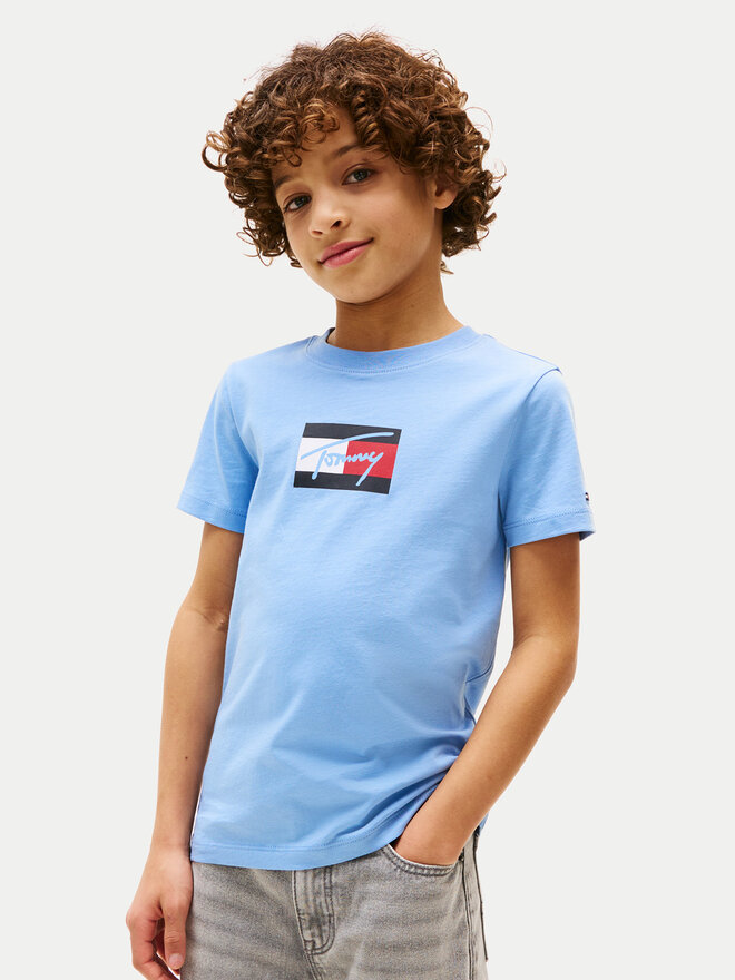 Tommy Hilfiger Tommy Hilfiger Camiseta Script Flag KB0KB09725 Celeste Regular Fit