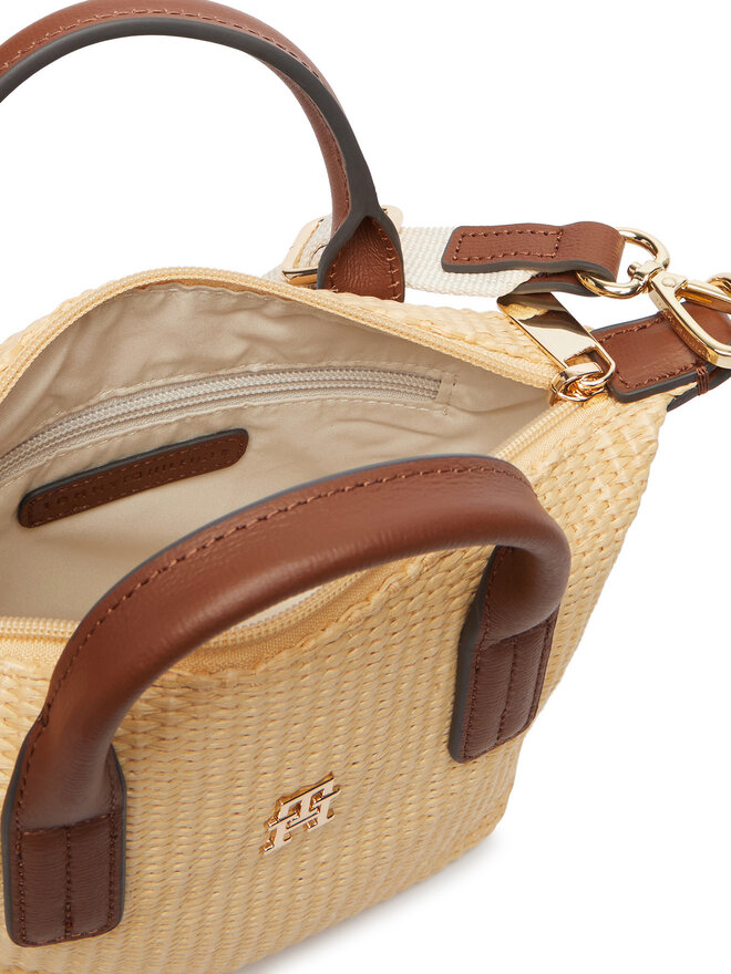 Tommy Hilfiger Handtasche Tommy Hilfiger Popette Micro Tote Raffia AW0AW18526 Beige