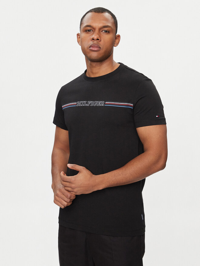 Tommy Hilfiger Tommy Hilfiger Marškinėliai Stripe Chest MW0MW34428 Juoda Slim Fit