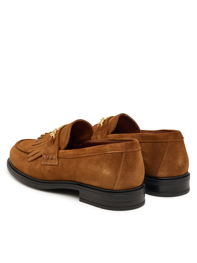 Tommy Hilfiger Slipper Tommy Hilfiger Th Chain Fringe Suede Loafer FW0FW09918 Braun