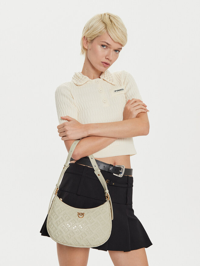 PINKO Kabelka PINKO Half Moon Mini Fl AI 24-25 PLTT 102790 A1YB Écru