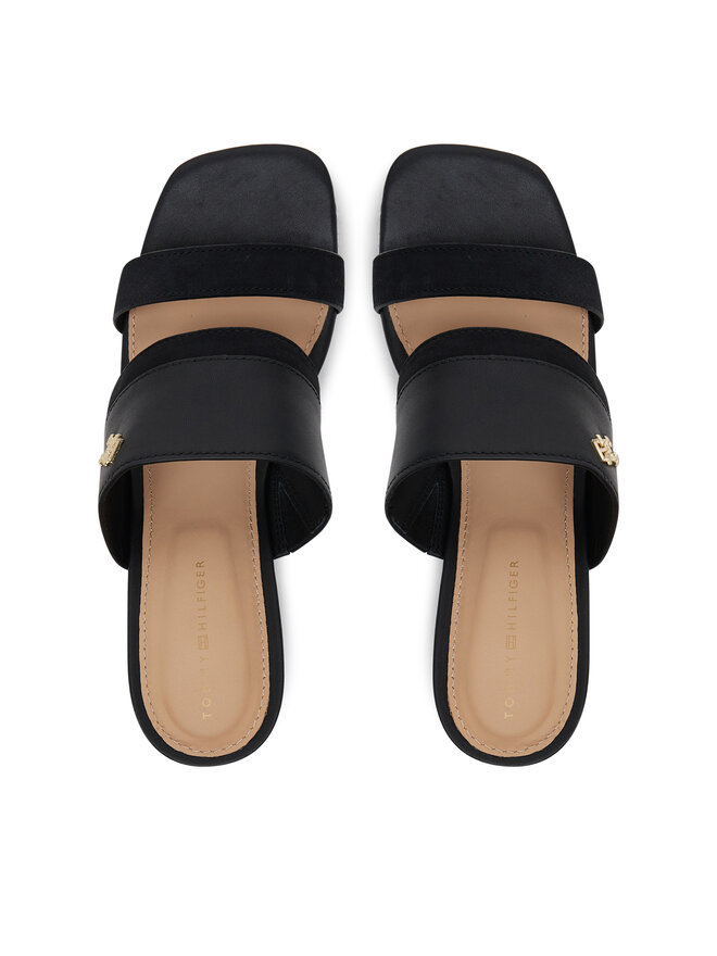Tommy Hilfiger Šľapky Tommy Hilfiger Leather & Suede Block Heel Mule FW0FW08530 Čierna