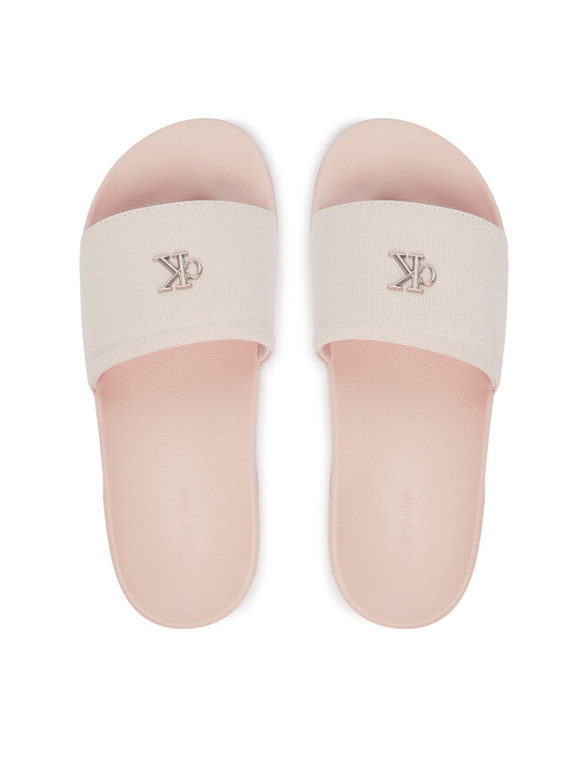 Calvin Klein Pantoletten Calvin Klein Ess Slide Canvas Hdw HW0HW02960 Beige