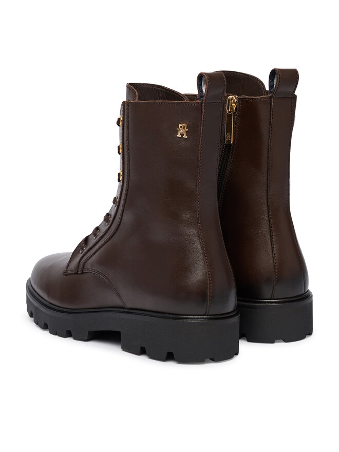 Tommy Hilfiger Schnürschuhe Tommy Hilfiger TH Stud Leather Lace-Up Boot FW0FW09571 Braun