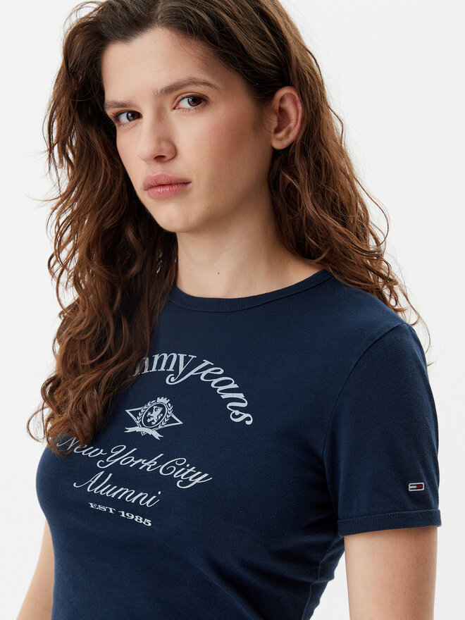 Tommy Jeans Tommy Jeans Marškinėliai Nyc Ringer DW0DW20323 Tamsiai mėlyna Slim Fit