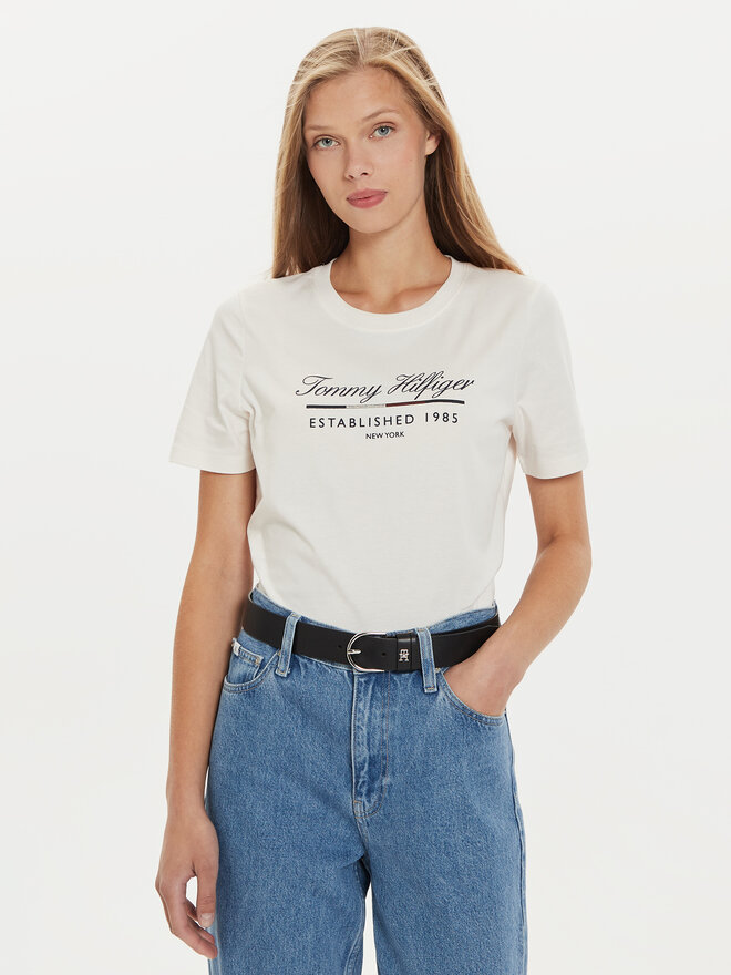 Tommy Hilfiger Tommy Hilfiger Camiseta Script Graphic WW0WW43502 Écru Regular Fit