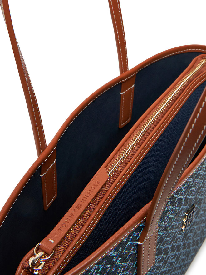 Tommy Hilfiger Kabelka Tommy Hilfiger Th Monoplay Leather Mini Tote AW0AW17415 Tmavomodrá
