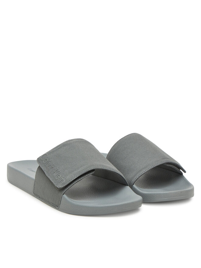 Calvin Klein Pantoletten Calvin Klein Adj Pool Slide Canvas Logo HM0HM01749 Grau
