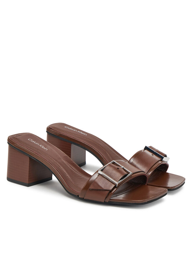Calvin Klein Παντόφλες Calvin Klein Heel Mule 50 W/Buckle - Lth HW0HW02478 Καφέ