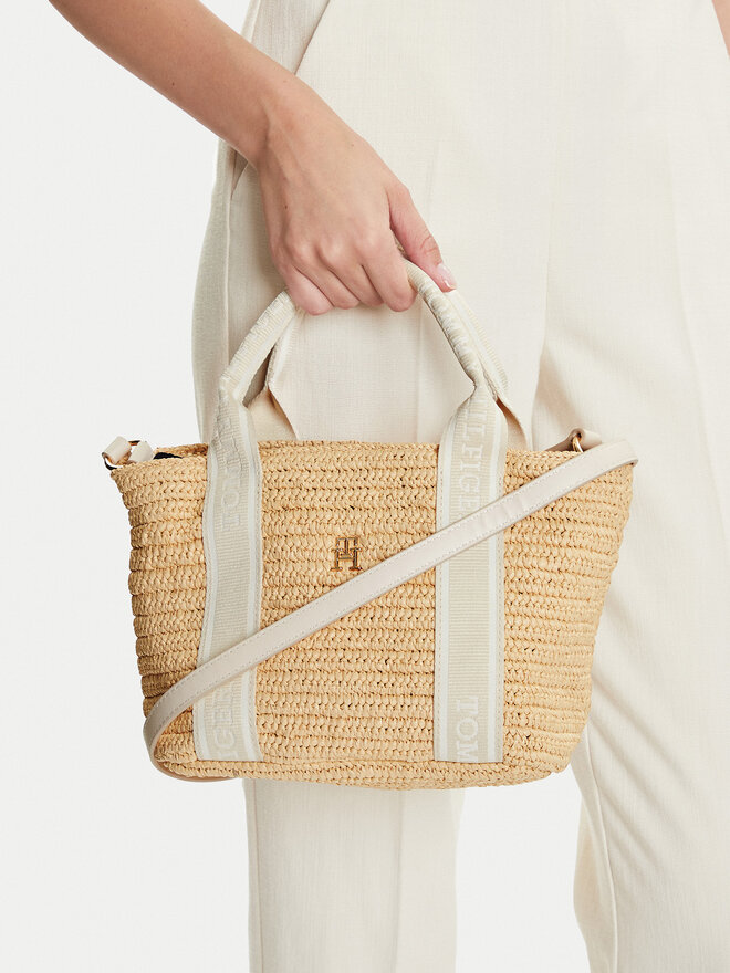 Tommy Hilfiger Ročna torba Tommy Hilfiger Th Spring Logo Mini Tote AW0AW17199 Bež