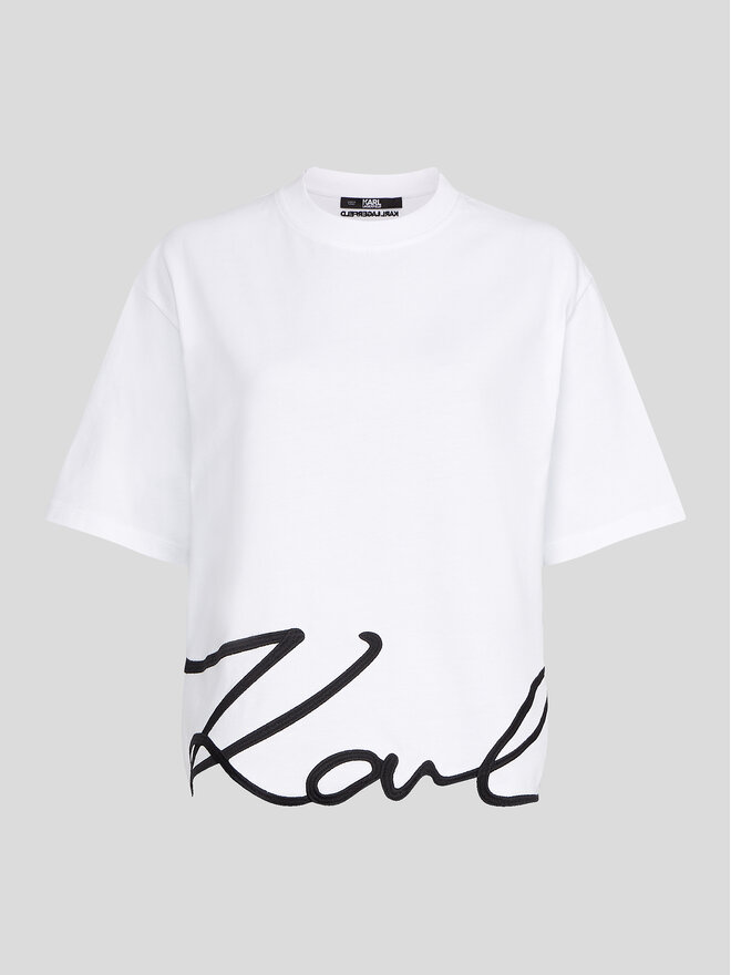 KARL LAGERFELD KARL LAGERFELD T-Shirt Signature Hem 226W1703 Λευκό Relaxed Fit