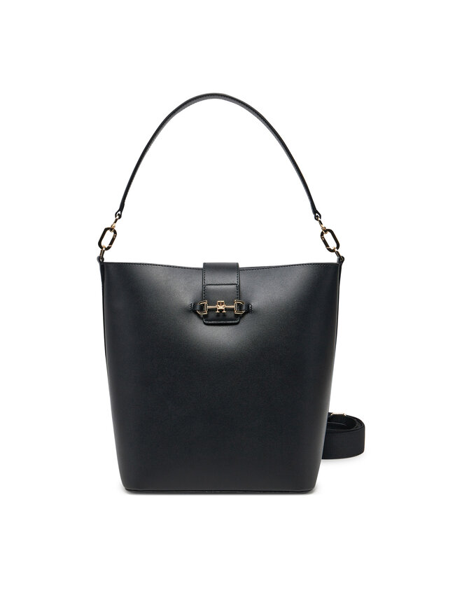 Tommy Hilfiger Kabelka Tommy Hilfiger Heritage Leather Bucket AW0AW17396 Černá