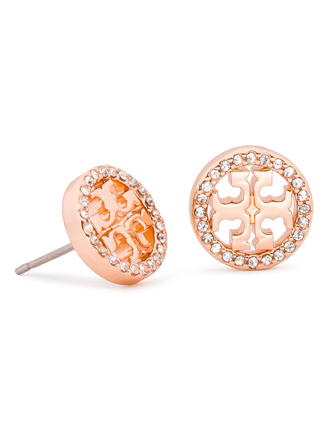 Tory Burch Сережки Tory Burch Crystal Logo Circle-Stud Earring 53422 Рожевий