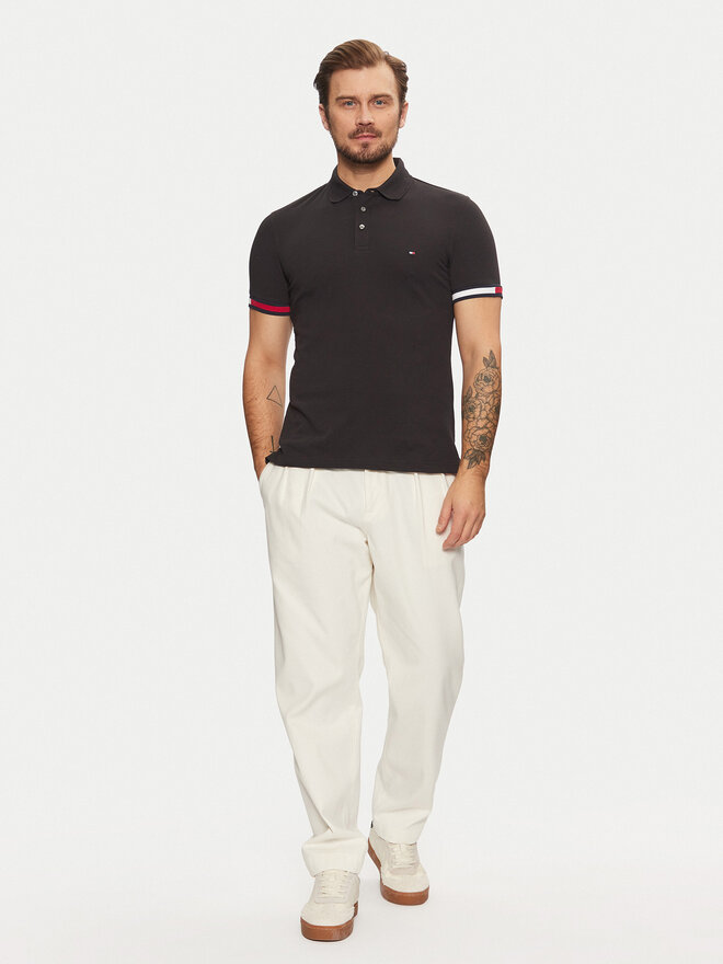 Tommy Hilfiger Tommy Hilfiger Poloshirt Flag Cuff MW0MW37518 Schwarz Slim Fit
