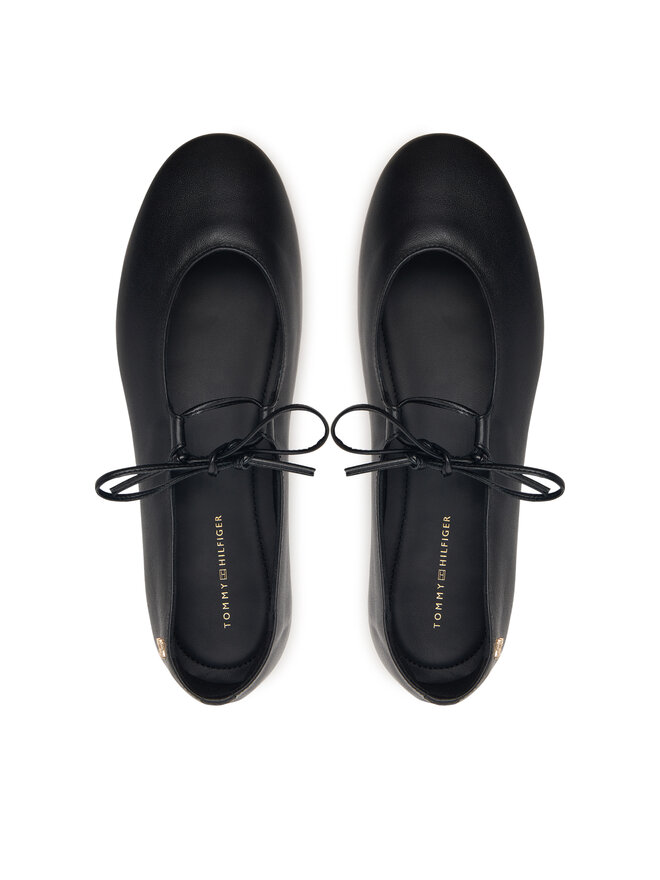 Tommy Hilfiger Ballerinas Tommy Hilfiger Lace-Up Leather Ballerina FW0FW09542 Schwarz