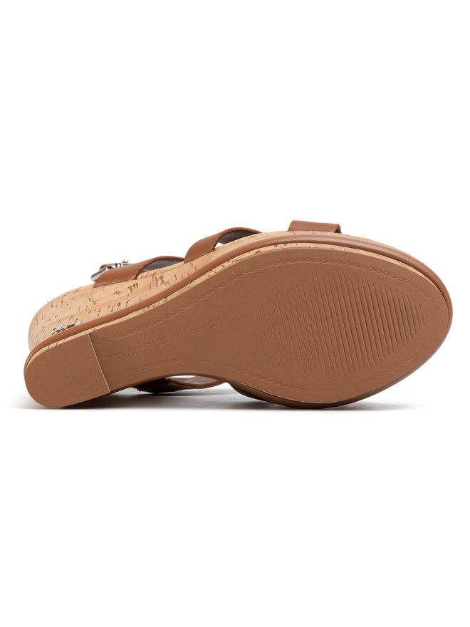Tommy Hilfiger Сандали Tommy Hilfiger Corporate Leather Wadge Sandal FW0FW04734 Кафяв