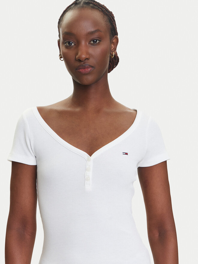 Tommy Jeans Tommy Jeans Marškinėliai Henley DW0DW20902 Balta Slim Fit