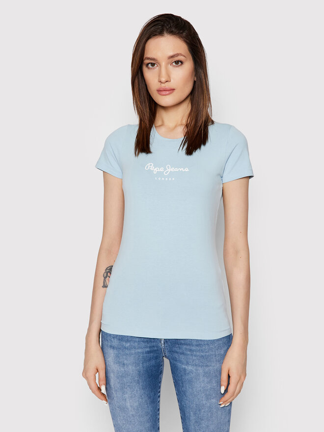 Pepe Jeans Pepe Jeans Marškinėliai New Virgina PL505202 Mėlyna Slim Fit