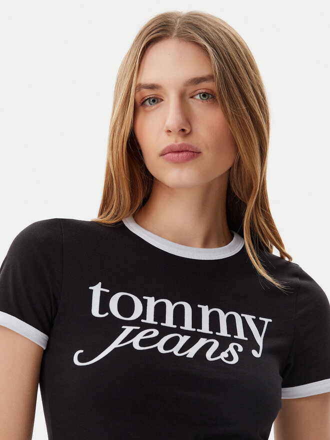 Tommy Jeans Tommy Jeans T-Shirt Script Ringer DW0DW20631 Schwarz Slim Fit
