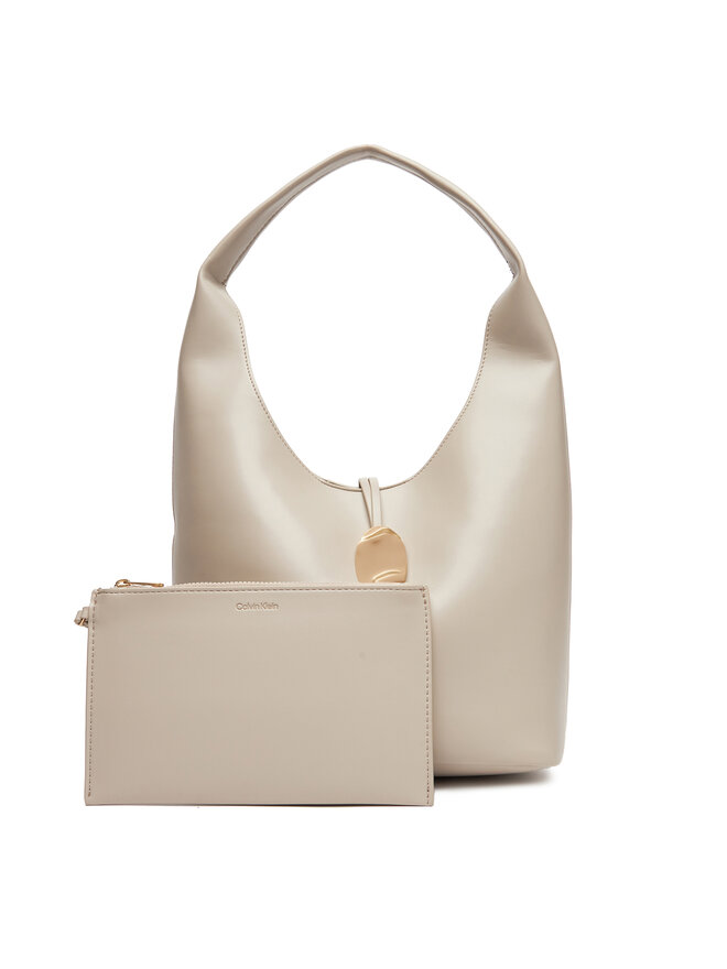 Calvin Klein Jeans Torbica Calvin Klein Jeans Stone Lock Slouchy Small Shoulde LV04K3176G Écru