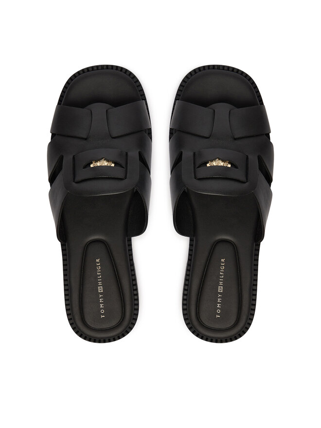 Tommy Hilfiger Pantoletten Tommy Hilfiger Leather Crest Square Toe Sandals FW0FW09126 Schwarz