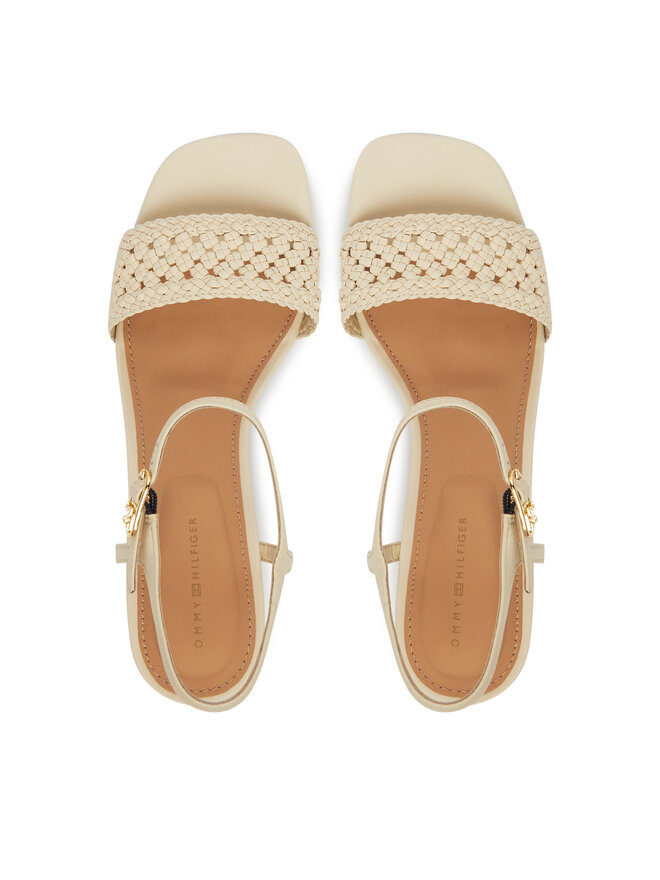 Tommy Hilfiger Sandały Tommy Hilfiger Crochet Lthr Kitten Sandal FW0FW08587 Beżowy