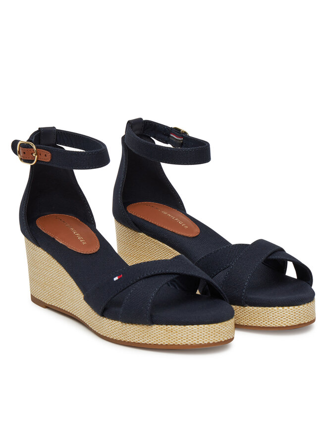 Tommy Hilfiger Sandały Tommy Hilfiger Flag Criss-Cros Mid Wedge Espad FW0FW08481 Granatowy
