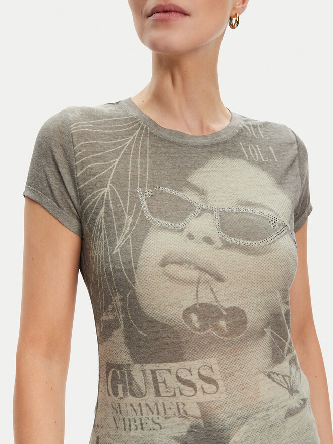 Guess Guess Marškinėliai W5YI36 KBYH0 Žalia Regular Fit