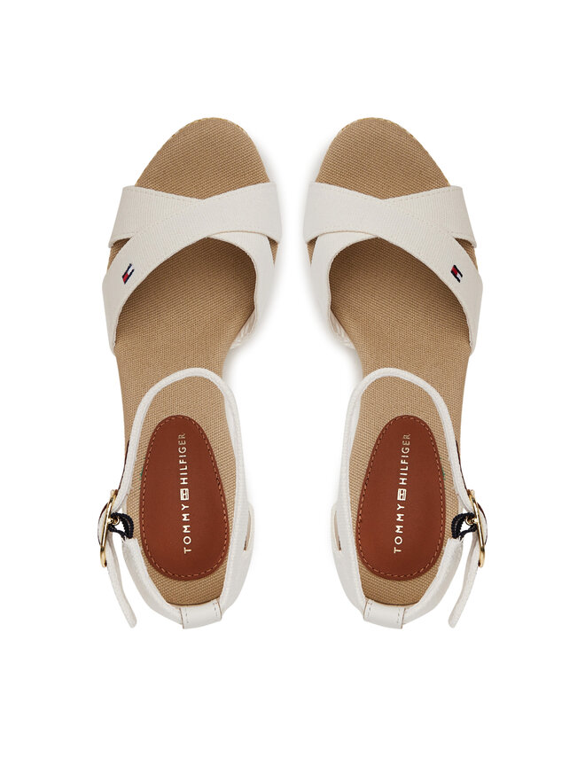 Tommy Hilfiger Sandały Tommy Hilfiger Flag High Wedge Espad Crisscross FW0FW08661 Écru