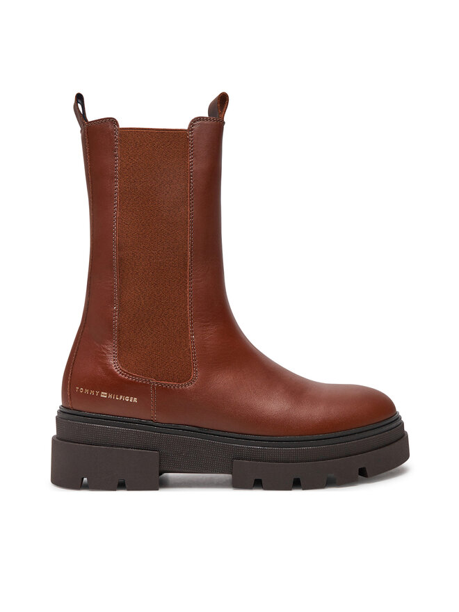 Tommy Hilfiger Kotníková obuv s elastickým prvkem Tommy Hilfiger Monochromatic Chelsea Boot FW0FW06730 Hnědá