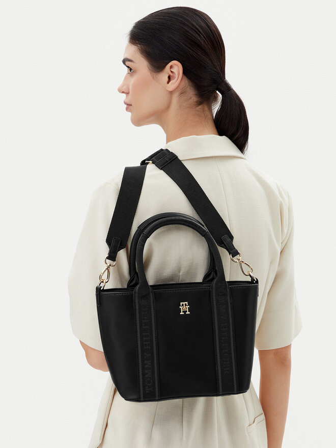 Tommy Hilfiger Kabelka Tommy Hilfiger Th Logotape Mini Tote AW0AW17201 Černá