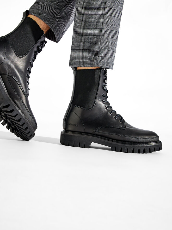 Tommy Hilfiger Schnürstiefeletten Tommy Hilfiger Premium Casual Chunky Lth Boot FM0FM04187 Schwarz