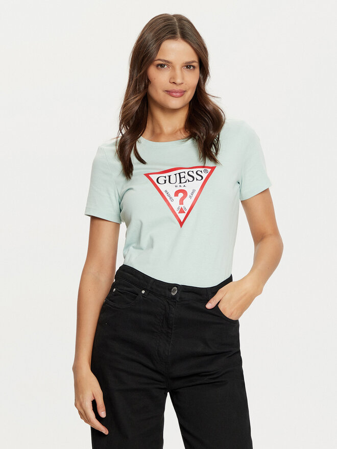 Guess Guess Marškinėliai W1YI1B I3Z14 Žalia Slim Fit