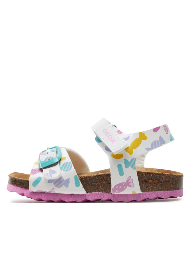 Witte Leren Sandalen Kinderen Geox Chalki Girl Sandalen Voor Meisjes - Wit Multicolor - Suède Leer - Maat 21 EU Geox Meisjes Sandalen