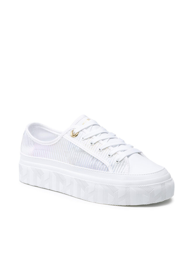 Tommy Hilfiger Sneakers aus Stoff Tommy Hilfiger Glitter Transparent Vulc Sneaker FW0FW05538 Weiß