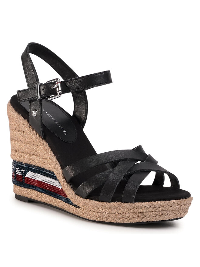 Espadrilles Tommy Hilfiger Tommy Sequins High Wedge Sandal FW0FW04843 Noir chaussures