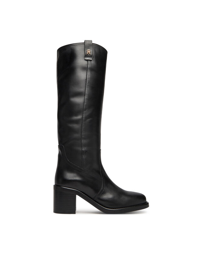 Tommy Hilfiger Zimske čizme Tommy Hilfiger Riding Lthr Long Boot Block Heel FW0FW08777 Crna