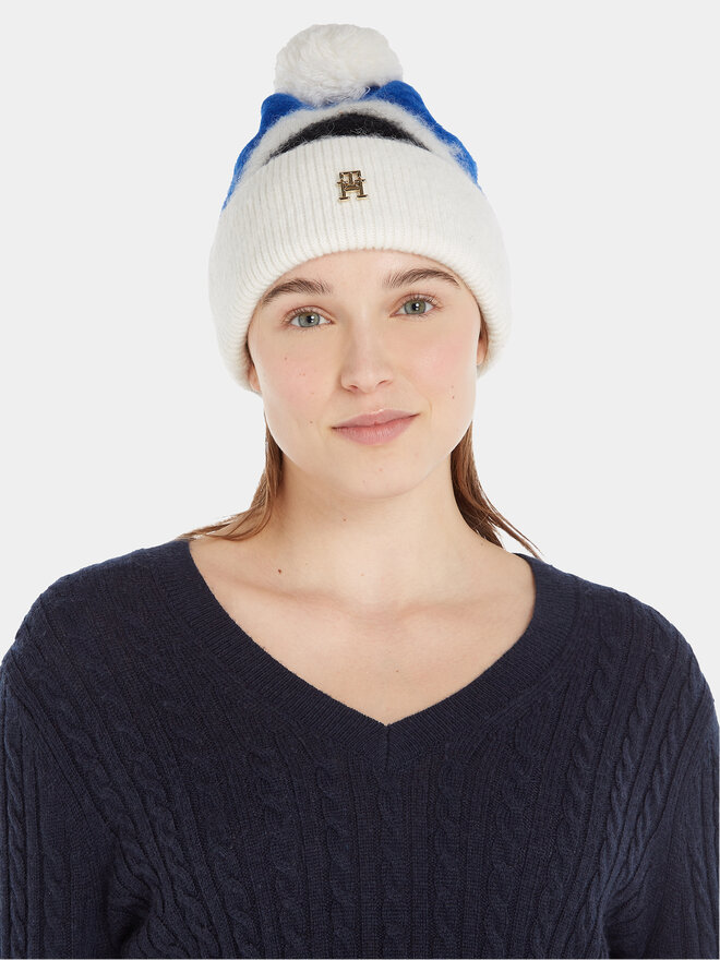 Tommy Hilfiger Čepice Tommy Hilfiger Th Evening Pompom Beanie Argyle AW0AW15305 Modrá