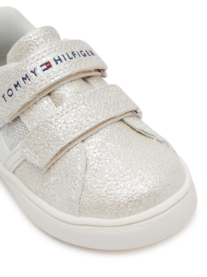 Tommy Hilfiger Sneakersy Tommy Hilfiger Flag Low Cut Velcro Sneaker T1A9-33726-0375 M Écru
