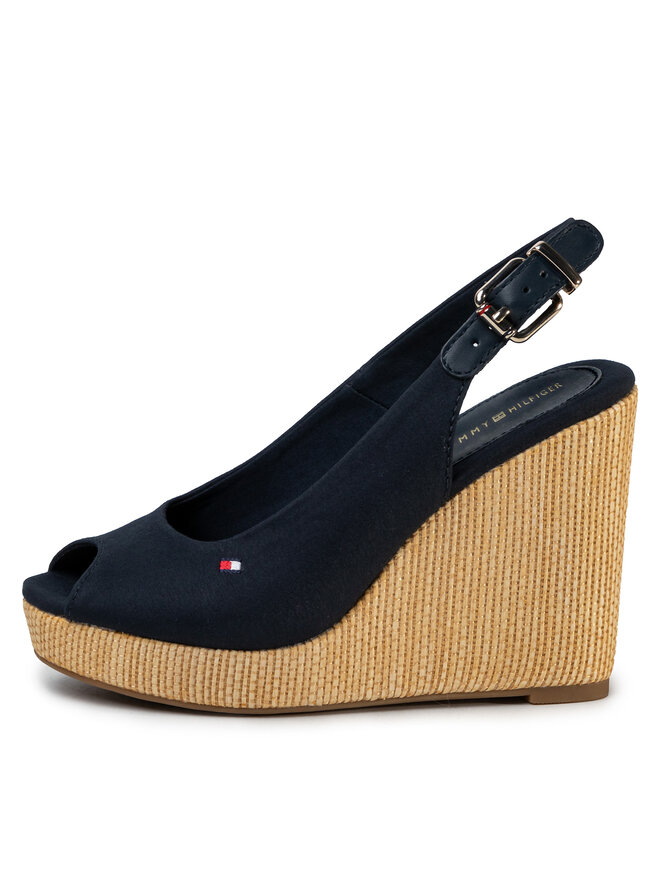 Tommy Hilfiger Sandalias Tommy Hilfiger Iconic Elena Sling Back Wedge FW0FW04789 Azul marino