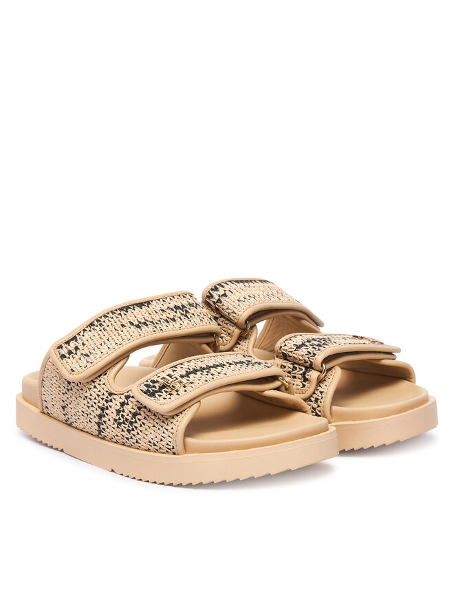 Tommy Hilfiger Pantoletten Tommy Hilfiger Double Strap Raffia FW0FW09122 Beige