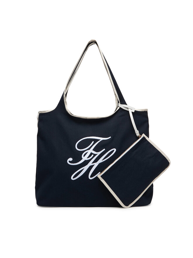 Tommy Hilfiger Handtasche Tommy Hilfiger Th Summer Tote Canvas AW0AW18398 Dunkelblau