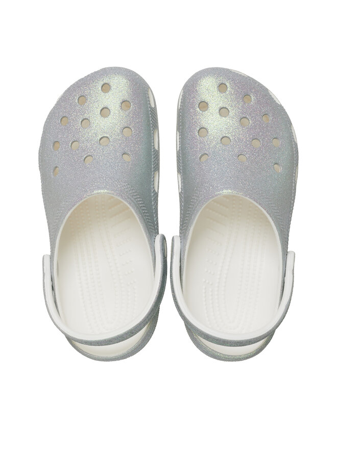 Crocs Pantoletten Crocs Classic Iridescent Glitter Clog 211005 Silberfarben
