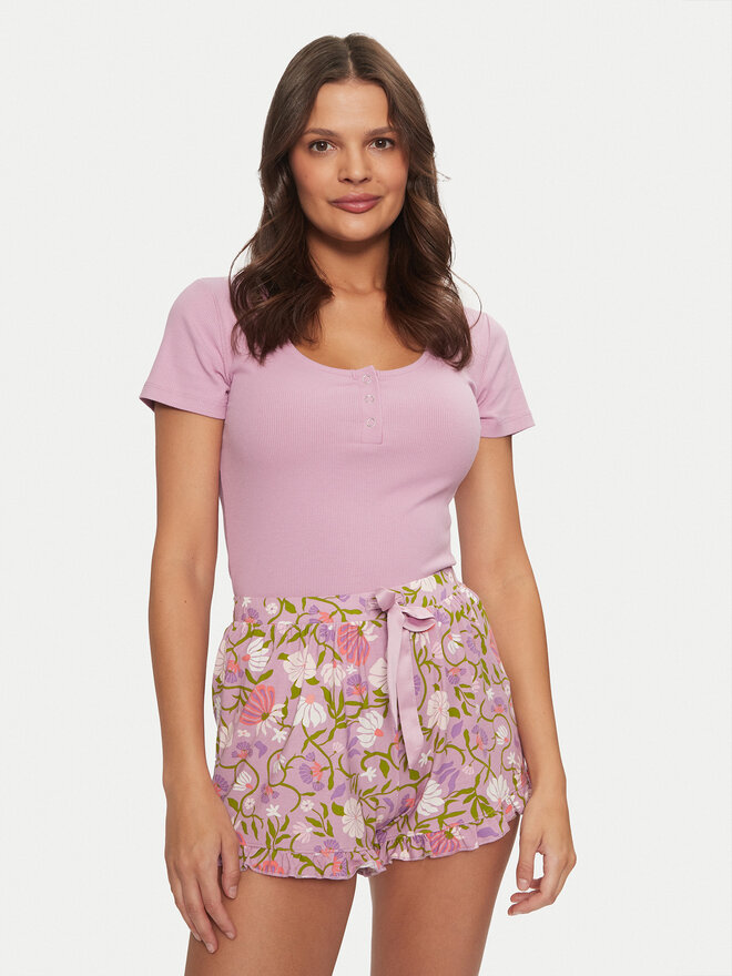 Hunkemöller Hunkemöller Μπλούζα πιτζάμας Henley 206488 Ροζ Regular Fit