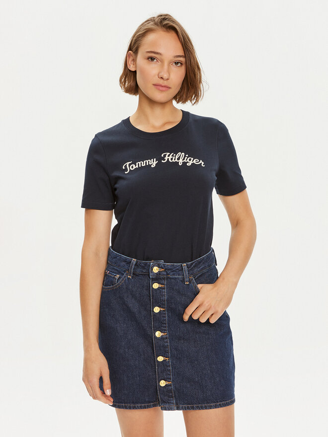 Tommy Hilfiger Tommy Hilfiger Marškinėliai Script WW0WW42589 Tamsiai mėlyna Regular Fit