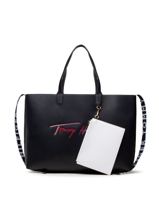 Handtasche Tommy Hilfiger Iconic Tommy Tote Signature AW0AW11324 Dunkelblau eschuhe