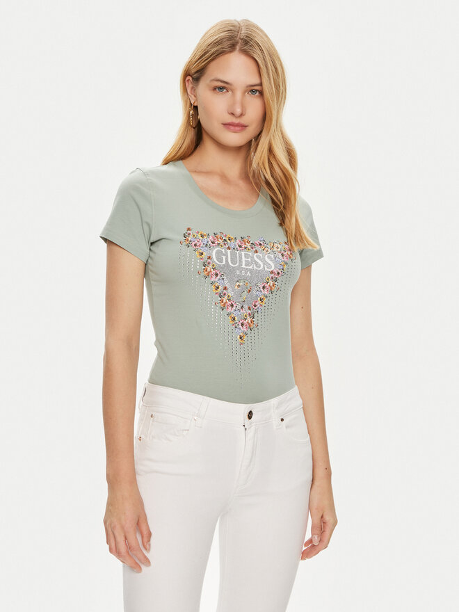 Guess Guess Marškinėliai W4YI72 J1314 Žalia Slim Fit