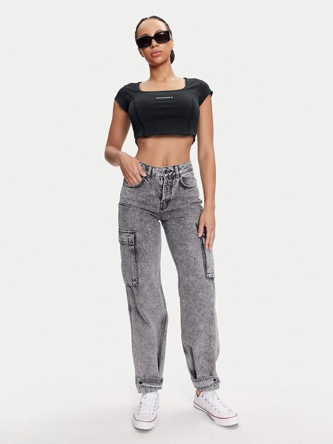 Converse Converse Felső W Wordmark Corset Top 10026506-A01 Fekete Slim Fit