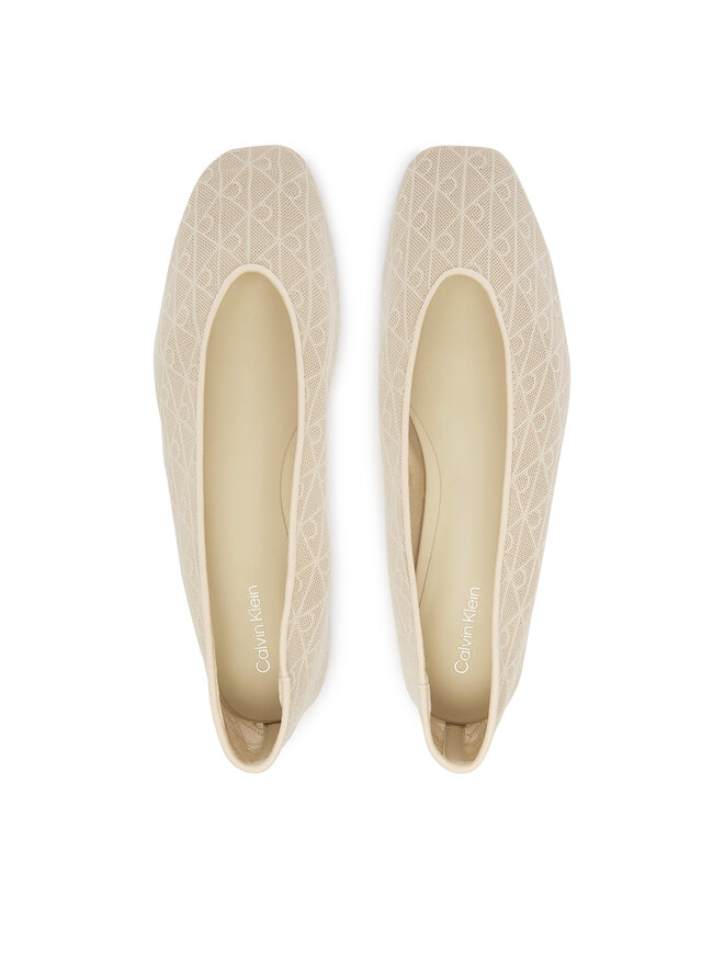 Calvin Klein Ballerinas Calvin Klein Square Ballerina Aop Mesh HW0HW02937 Écru